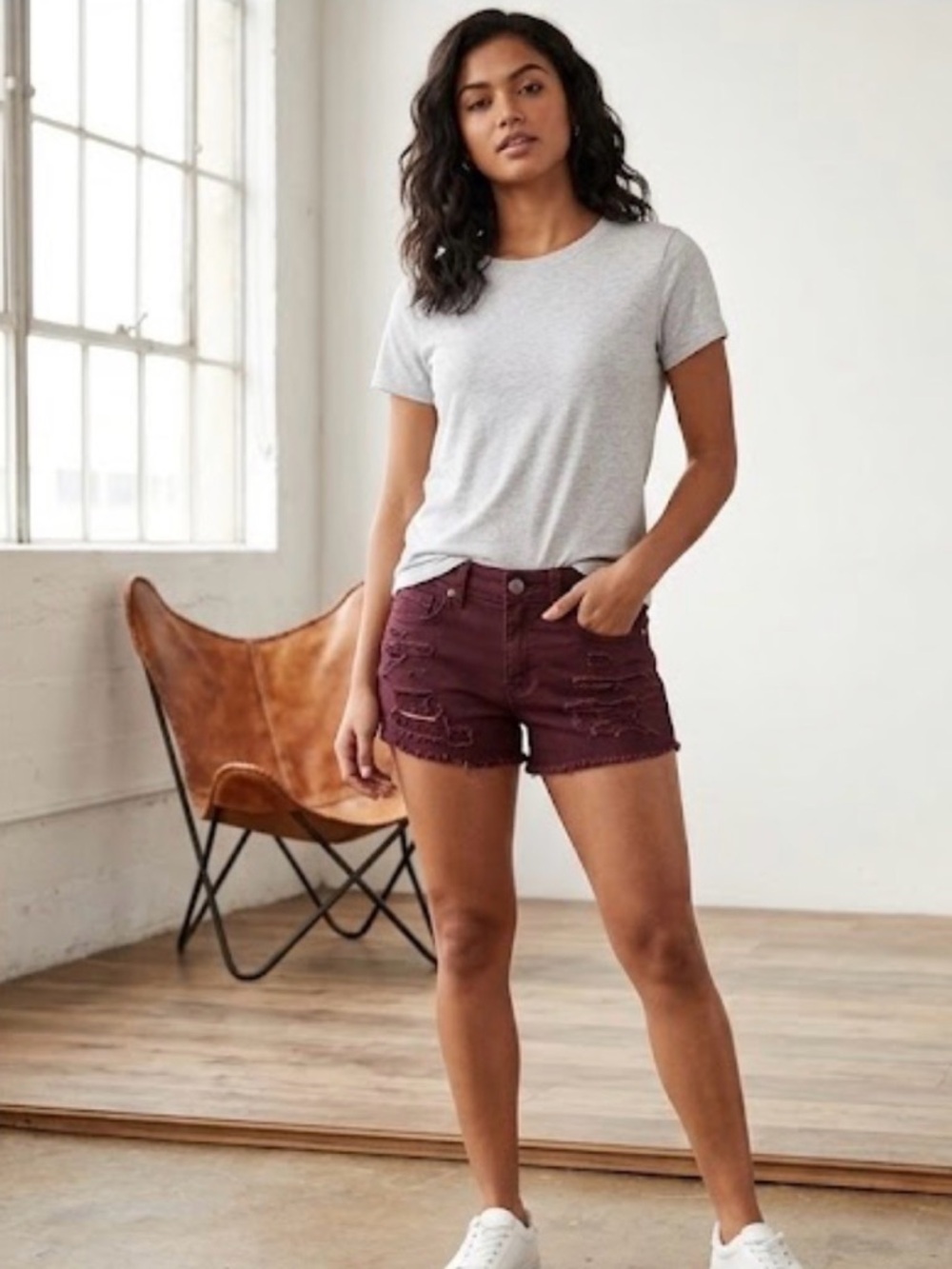 American Eagle Outfitters Maroon Stretch Jean Shortie Shorts